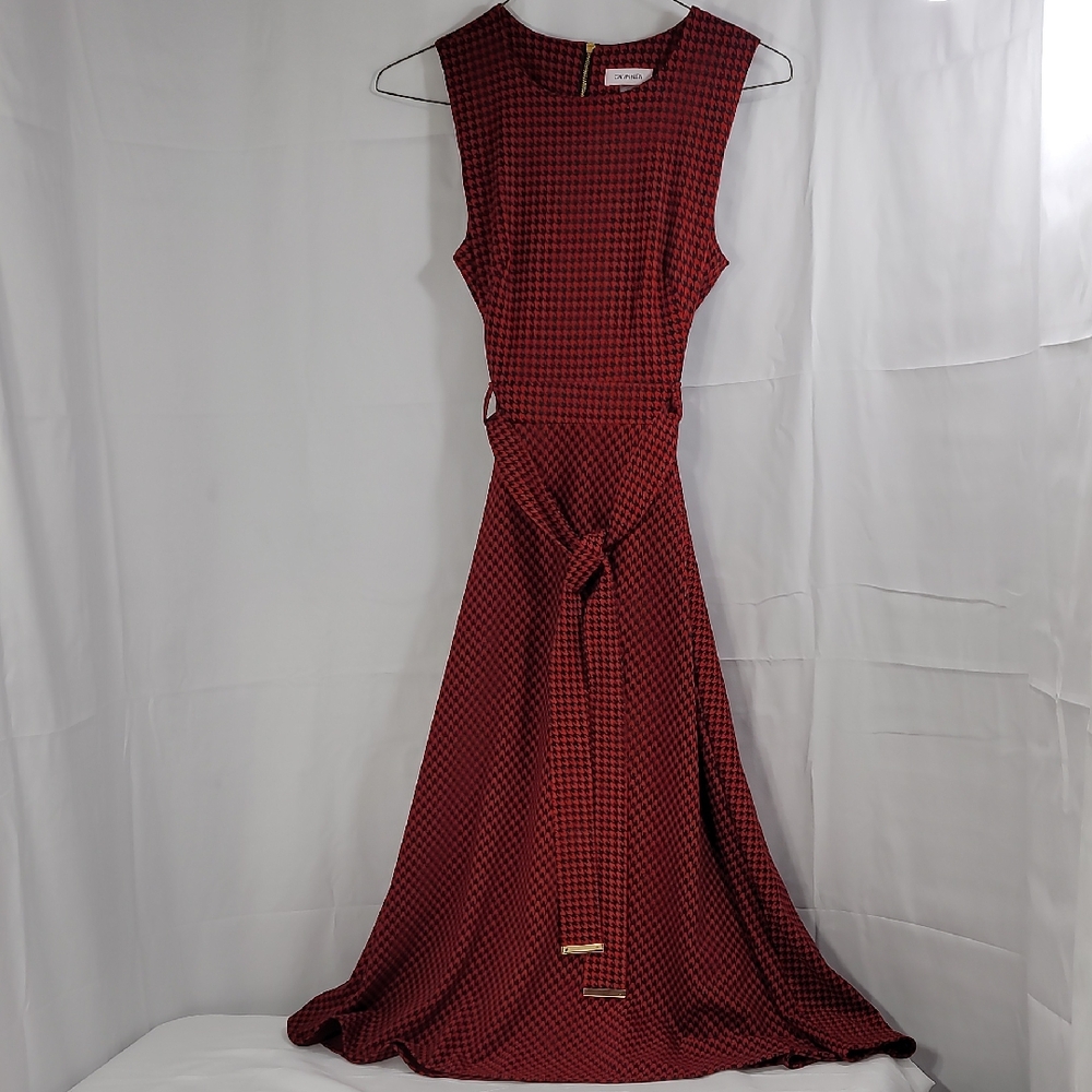 Calvin Klein Collection Burgundy Checkered Maxi Dress